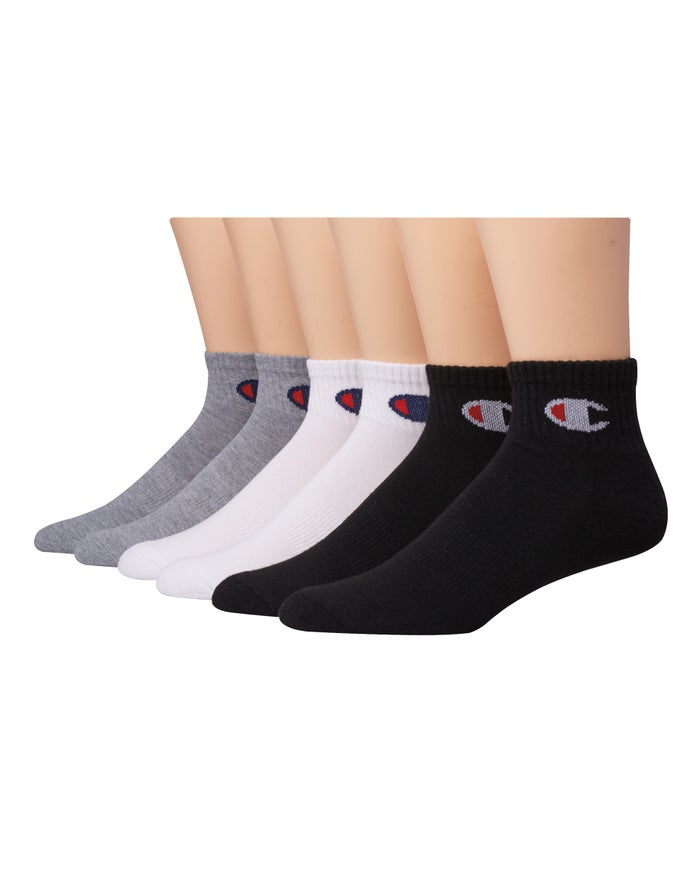 Champion Ankle C Logo 6-Pairs Kadın Çorap Beyaz/Gri/Siyah ( WBYPMO543 )